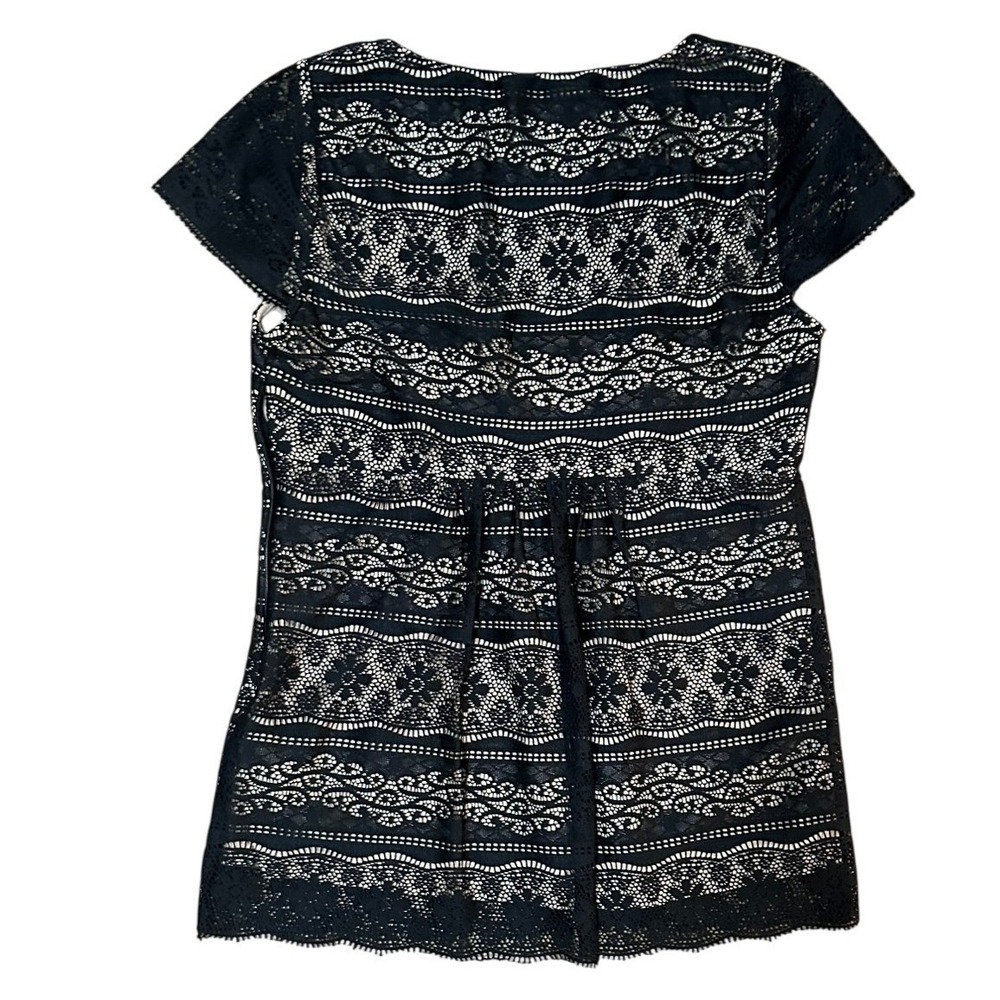 ECI Lace Blouse Women 6 Black Empire Waist Short Sleeve Scoop Neck Whimsigoth - Picture 2 of 16